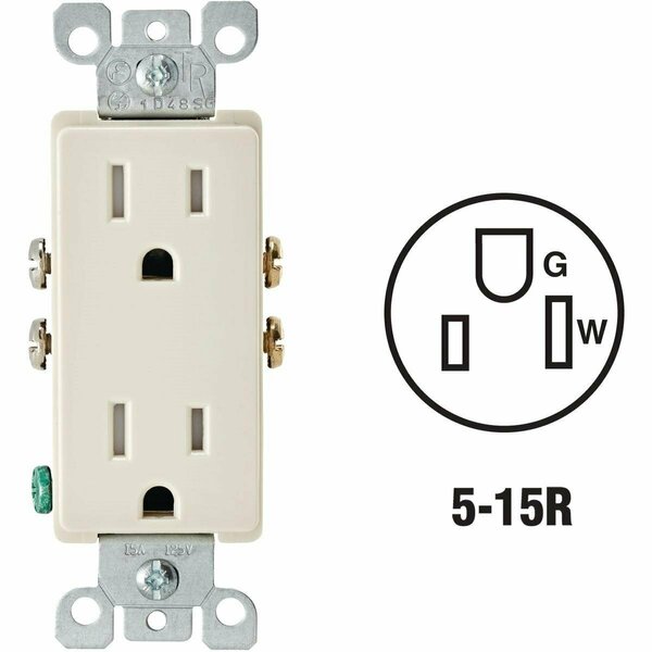 Leviton Decora 15A Light Almond Tamper Resistant 5-15R Duplex Outlet S04-T5325-00T